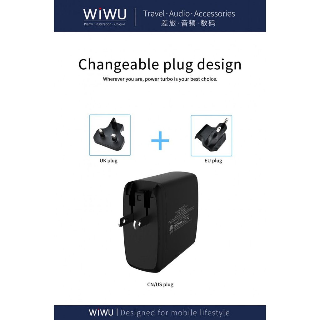 WIWU POWER TURBO PD-005PT - 60W Power Turbo Charger PD + QC3.0 Charger