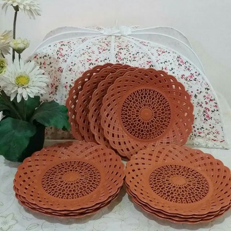 Piring Rotan Anyam  Anyaman Plastik 1 Lusin 12Pcs