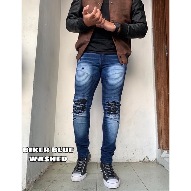 Celana Jeans Sobek Biker Pria Snow Black Jazz Ripped Strech Original Sobek Rucas Dengkul Korean Style Terbaru