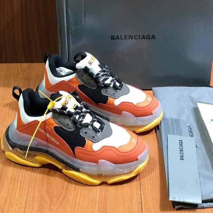 ✨STOK TERBATAS♎ sepatu wanita Balenciaga Triple S - Clear Sole Orange White - Premium - Unisex