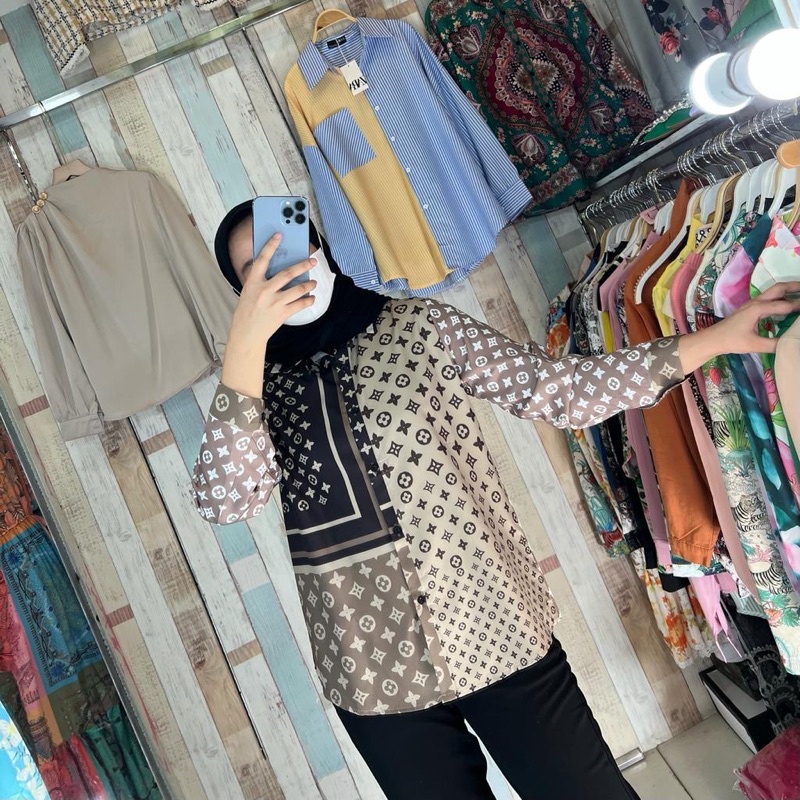 youngmoodis Lisa kemeja motif bahan cotton silk import