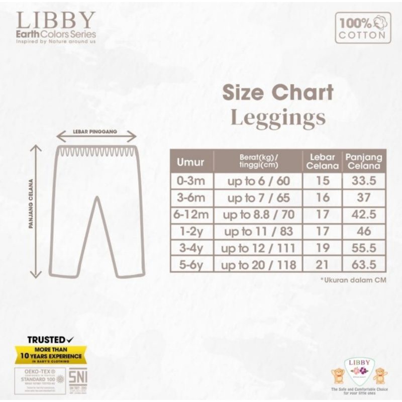 Libby Earth Colors Legging/Celana Legging Bayi Anak Libby