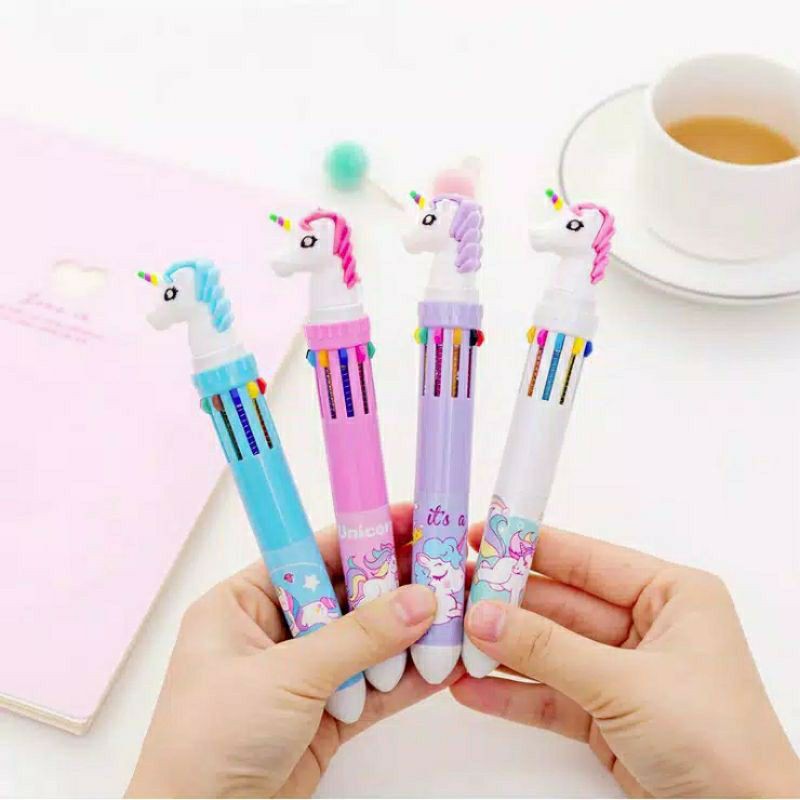 

C1 Bolpen 10 Warna | Bolpoin Anak Warna Warni | Alat Tulis Belajar Pen Color Lucu SD SMP SMA