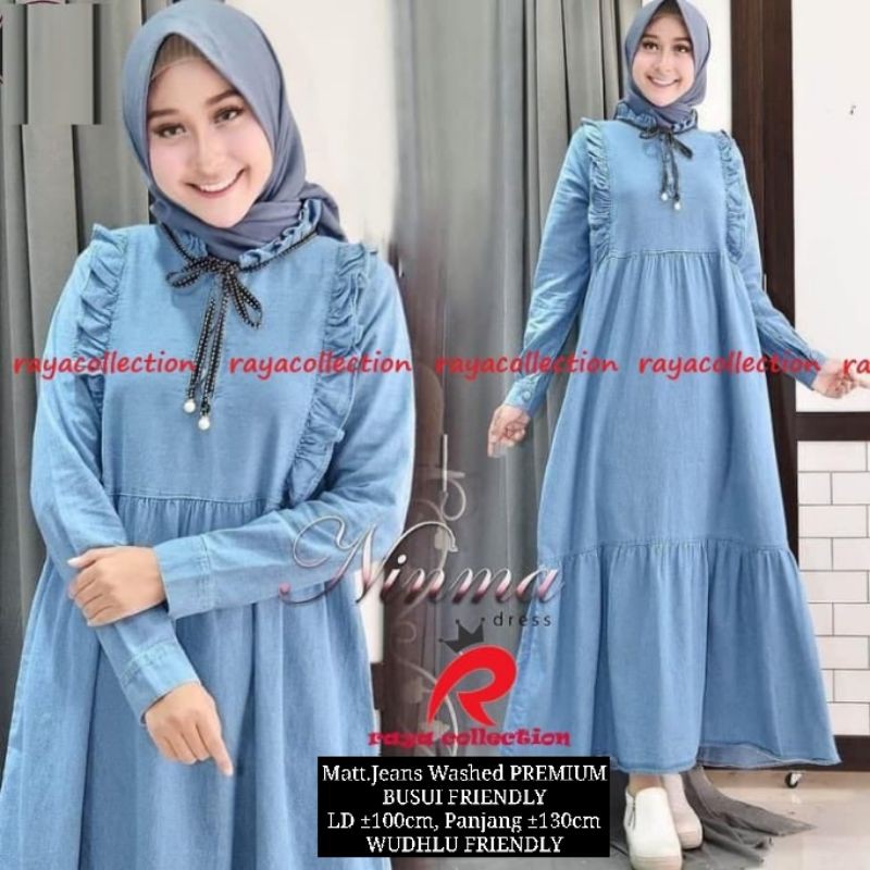 Gamis jeans NINMA DRESS kerah rempel //JF1002