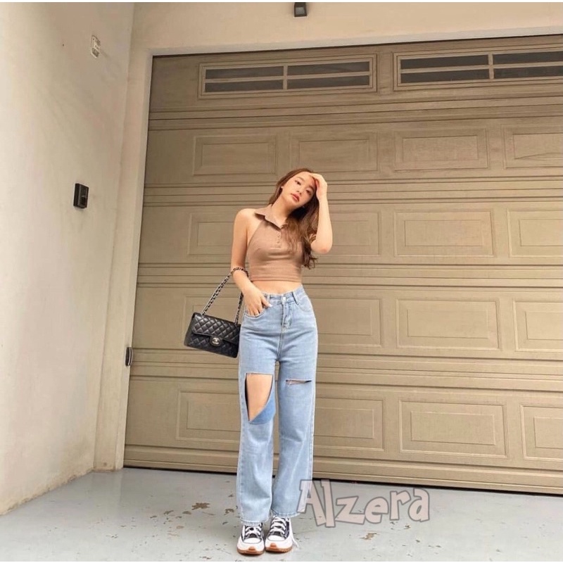 HIGHWAIST JEANS KULOT LOOSE LIGHT SOBEK CODE 212-A BY ALZERA