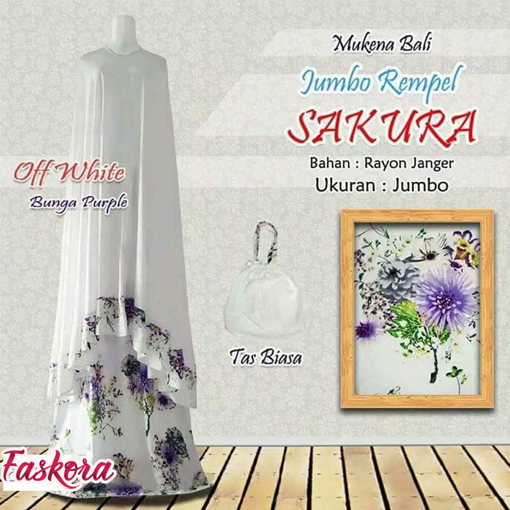 Mukena Bali Dewasa Jumbo Katun Rayon Motif Sakura / Mukena Jumbo Dewasa Adem Rempel Murah