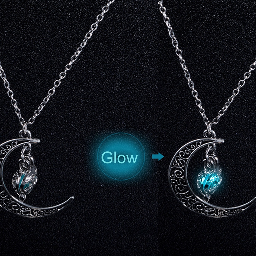Hu Hu Hu Hu Hu Alat Bantu Pasang Kacamata♡ Kalung Choker Liontin Bulan Sabit Glow In the Dark Untuk Unisex