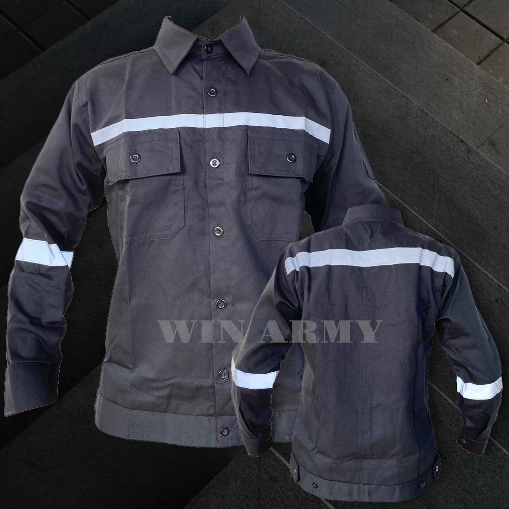 Kemeja Safety seragam pakaian baju PDL lengan panjang kerja lapangan proyek pabrik safety wearpack katelpak