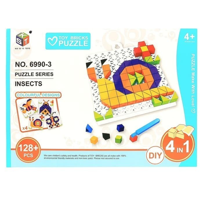 MAINAN EDUKASI 4 IN 1 DIY TOY BIRCKS PUZZLE ISI 128 PCS NO.6990-3