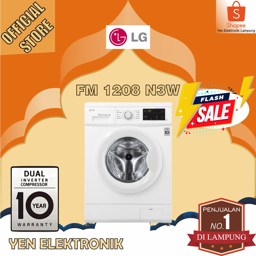 Mesin Cuci LG 1208 N3W Front Loading 8KG FM Garansi Resmi LG 10 Tahun