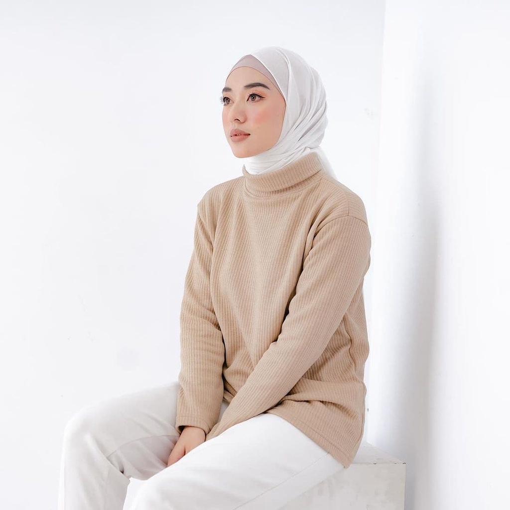 Kaos Turtleneck Pria Wanita Leher Tinggi Rib Premium Atasan Turtleneck Tangan Panjang Rajut wanita