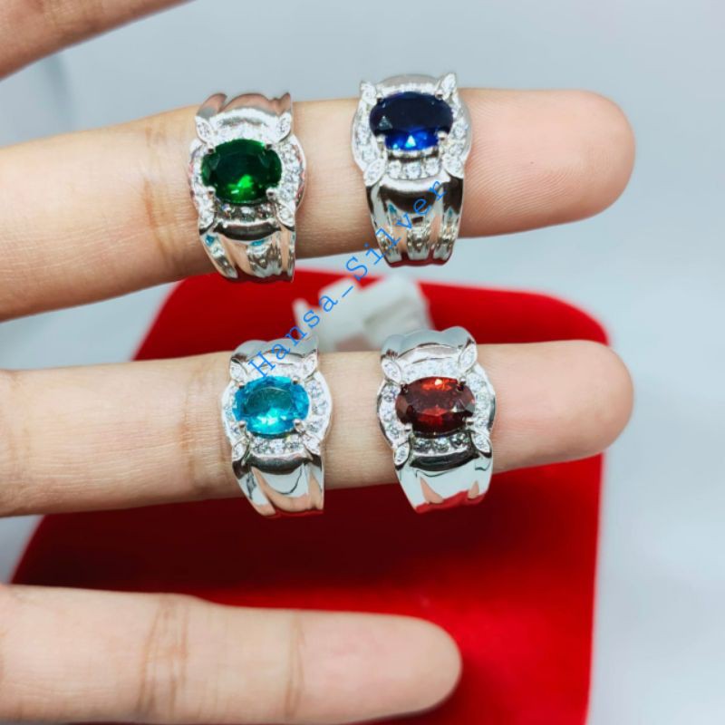 Cincin Perak Pria Batu Masakan Silver Asli 925 Lapis Emas Putih - Cincin Perak Pria Asli