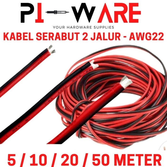 Kabel 2 Jalur AWG20 x 2 Tinned CU AWG 20 x 2 Serabut Merah Hitam Roll