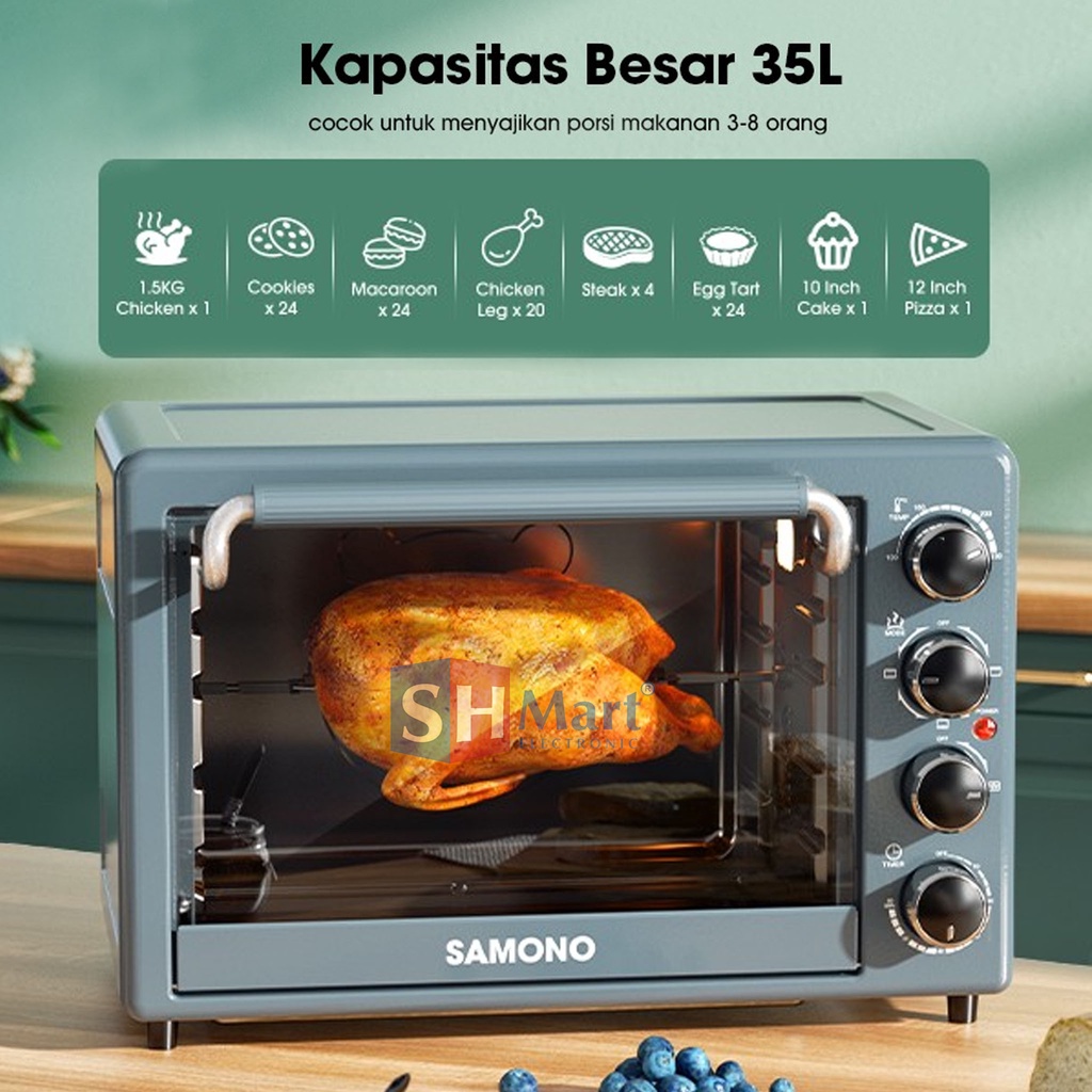 OVEN LISTRIK SAMONO KAPASITAS 35 LITER SWEOG35 DAYA RENDAH 400W GARANSI RESMI