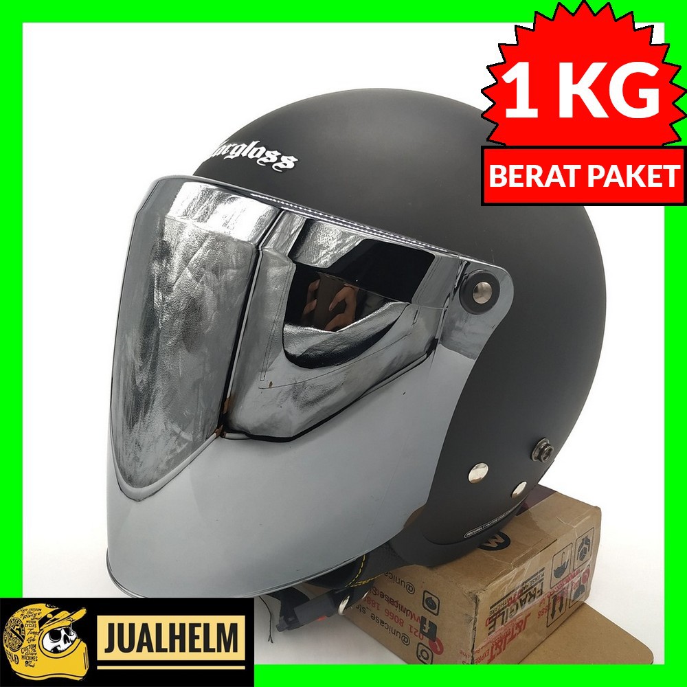 Helm Cargloss Retro Black Doff + Kaca Snail Silver