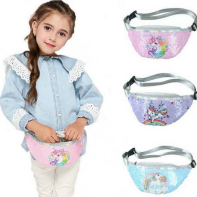 TAS ANAK SLEMPANG PINGGANG UNICORN MERMAID SEQUIN WAISTBAG