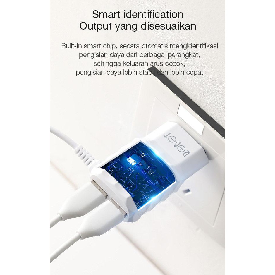 Robot Charger RT-K5 Dual USB Output 2A Charge 3 Devices at Same Time Diamond Shaped Texture