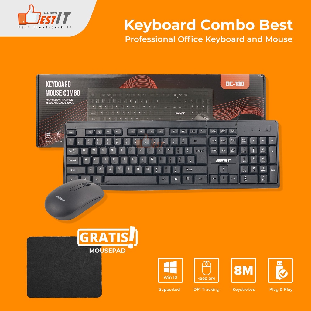 Keyboard Komputer PC Laptop Paket Combo BEST Keyboard Mouse free Mousepad