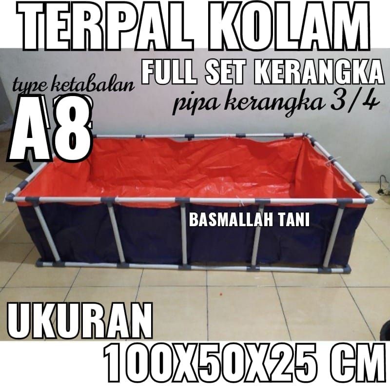 full set terpal kolam ikan 100x50x25 A8 fullset beserta kerangkanya