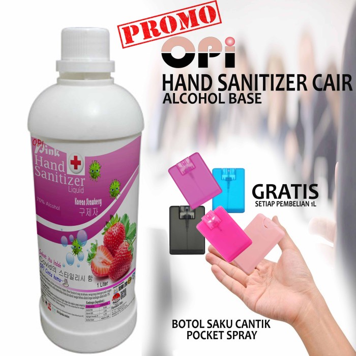 Hand Sanitizer Cair 1 Liter Stroberi Bonus Botol saku cantik Promo berlaku hanya bulan ini saja, ayo buruan sebelum habis periode promo sudah ada izin edar resmi by Oke sabun suplayer