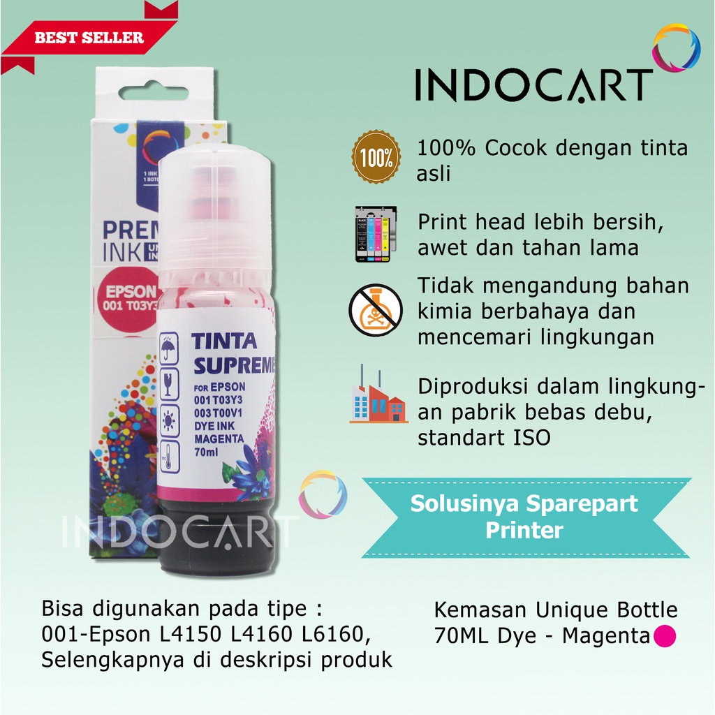 IndoCart Tinta Refill Printer Epson 001 003 Dye Ink-70ml