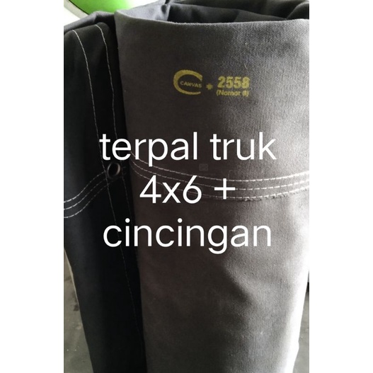 terpal kain truk liong/no8 coklat/biru, 4x6 dobel cincingan