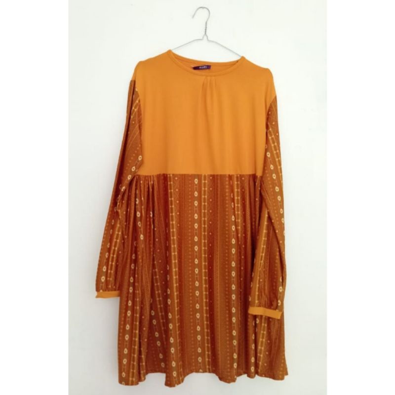 Preloved elzatta tunik motif warna mustard coklat murah midi dress wanita kaos blouse tunic