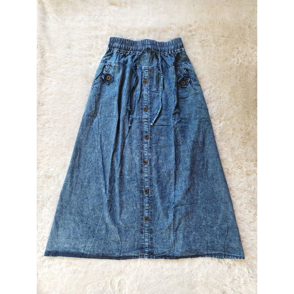 Rok jeans panjang rempel kancing dewasa/rok jeans wanita/rok jeans polos premium terlaris-SNOW KANCING