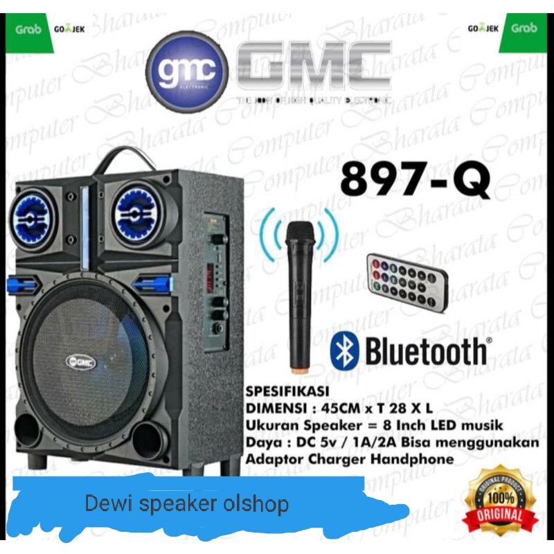 Speaker Bluetooth GMC 897Q 6,5 Inchi Original Bonus Mic Wireless Super Bass /Salon Aktif Bluetooth