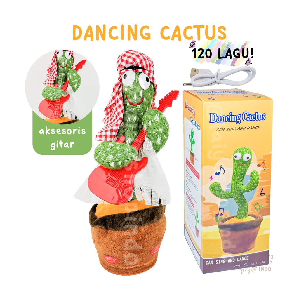 Mainan Anak Dancing Cactus USB BOX Kaktus Joged Musik Bicara Menari-Gitar