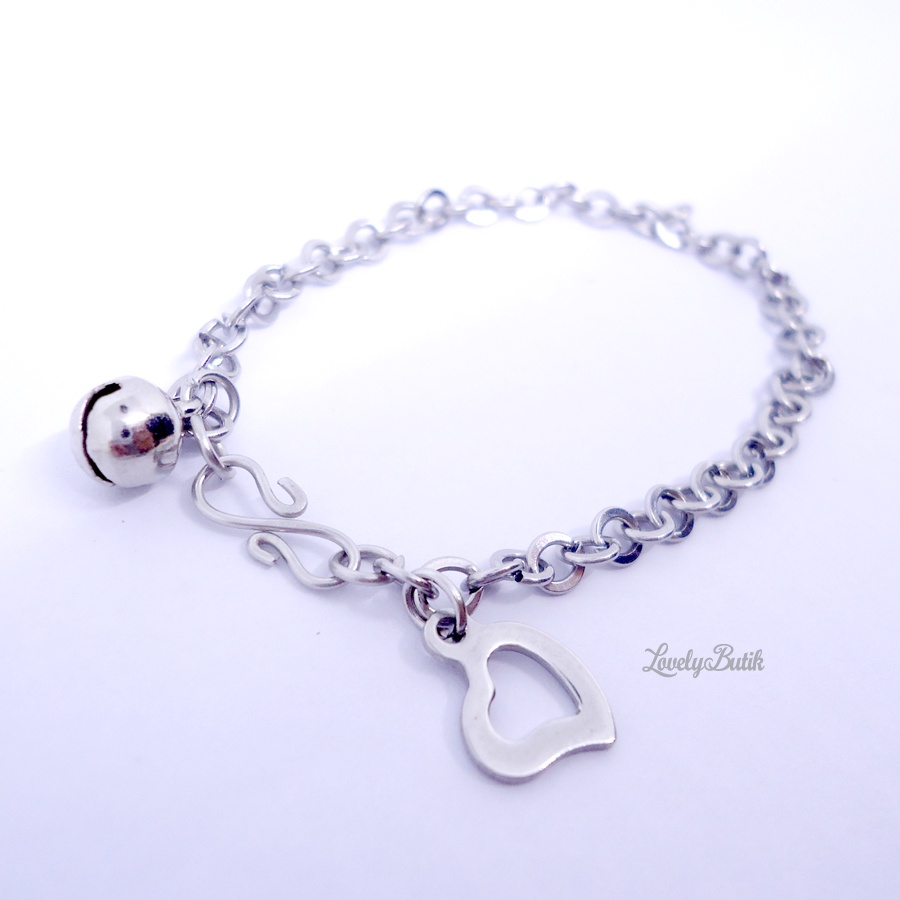 Lovelybutik Gelang Tangan Bayi Monel Rantai Kerincing Krincing Baby 0-2 Tahun Krincingan Baja Putih Stainless Steel