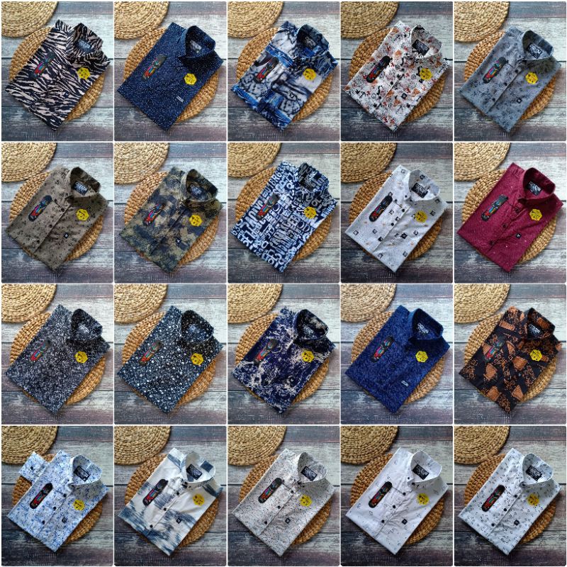 Grosir kemeja motif pria lengan pendek merk AIF, REDBLIT, NJC, DELTON, dan SEVENSECOB kualitas distr