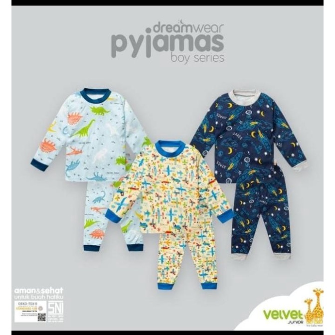 Baju tidur anak laki-laki Velvet setelan panjang 2-10 tahun