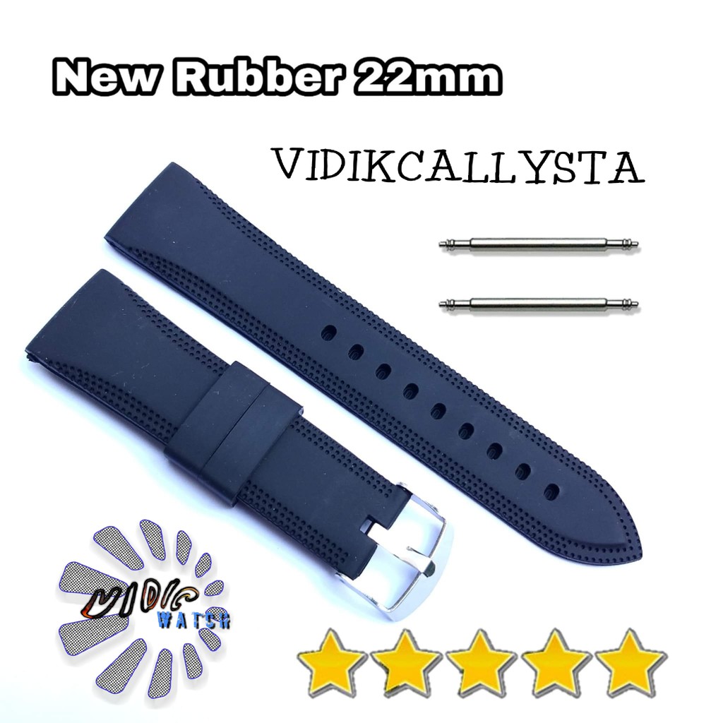 Strap tali jam rubber karet 22mm full black Universal 22 mm free Pen