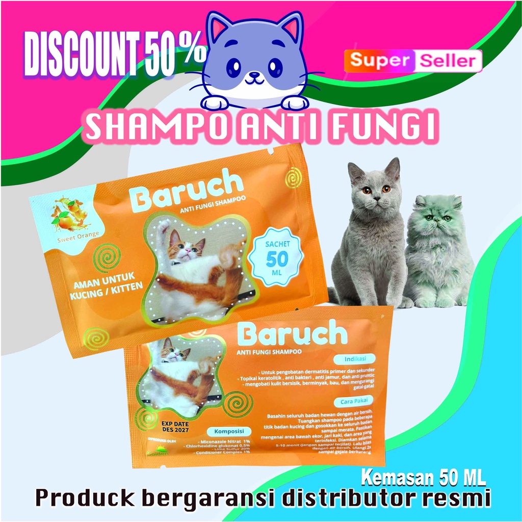 BARUCH-SHAMPOO ANTI FUNGI PADA KUCING-AMAN UNTUK KITTEN-50 ML-ANTI BAKTERI-ANTI JAMUR-