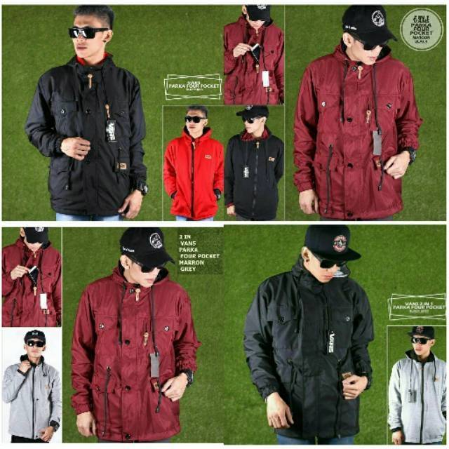 JAKET BB PARKA VANS EMPAT SAKU PARASUT BOLAK BALIK 4 POCKET HITAM MERAH ABU MAROON PRIA WANITA MURAH