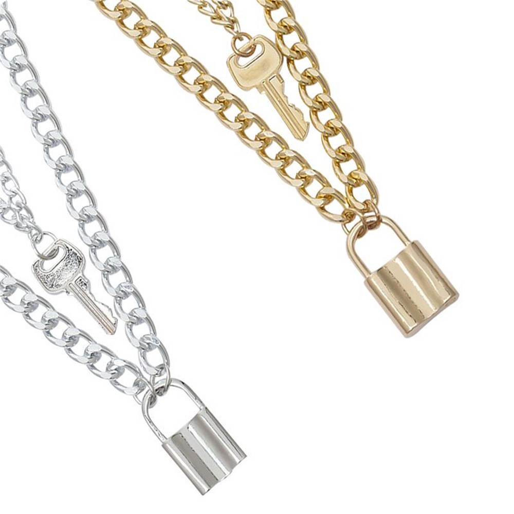 【COD Tangding】Double Line Key Lock Fashion Cool Girl Chain Necklace