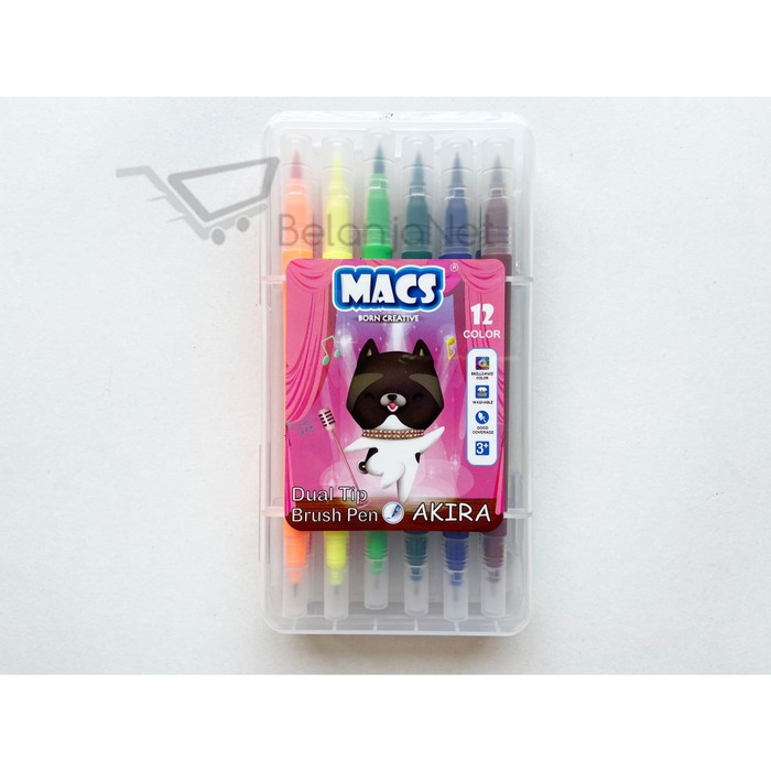 Pen Kuas | Brush Pen MACS 12 warna (Dual TIP : Brush Pen + Color Pen)