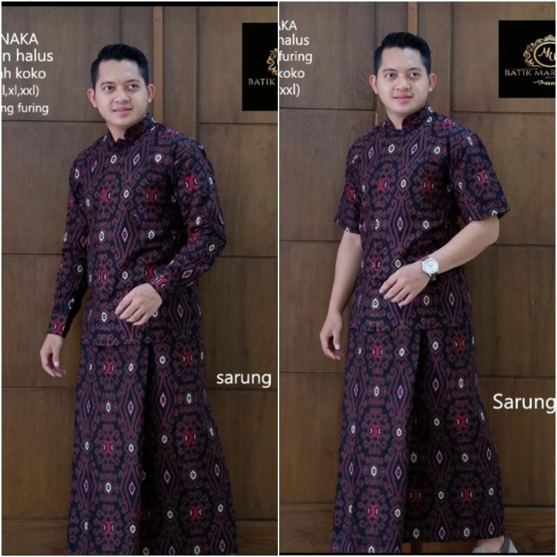 Sarung Batik Eksklusif Setelan Sarung Batik Koko Batik Terbaru Set Sarung Batik Warna Hitam Tanaka