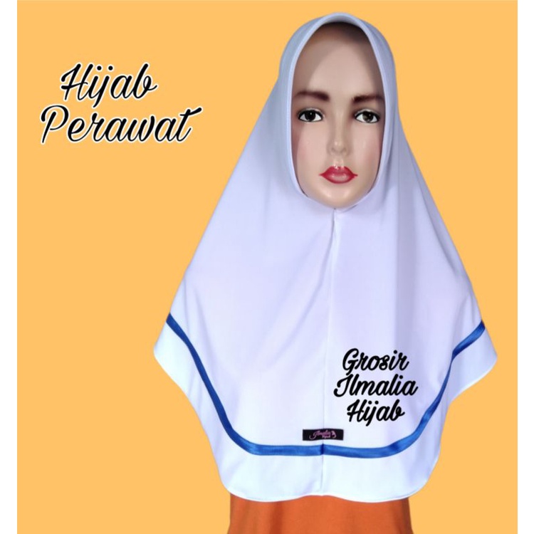 Hijab Suster Terbaru/Jilbab Bidan/Kerudung Perawat/Bergo Instan DinKes, Stikes/Busa Antem Garis Full-Biru Elektrik
