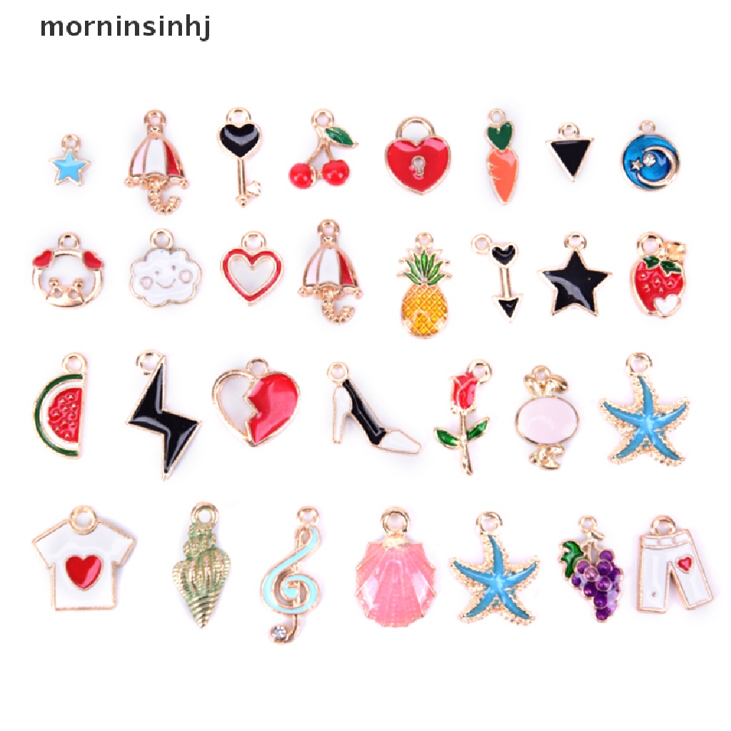 Mornin 30pcs / Lot Liontin Enamel Bentuk Campur Bahan Alloy Untuk Diy Perhiasan