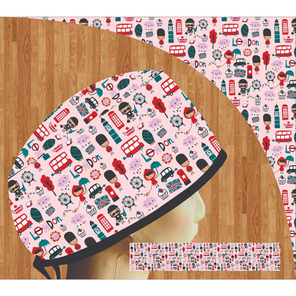 Head Cap /Topi Medis / Scrub Hat / Surgical Cap / Topi Dokter Custom Printing Motif London
