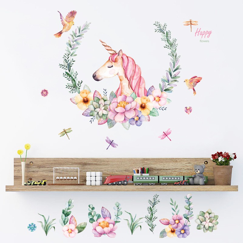 Reliza Wall Sticker Kuda Unicorn Flower Stiker Dinding JM7329