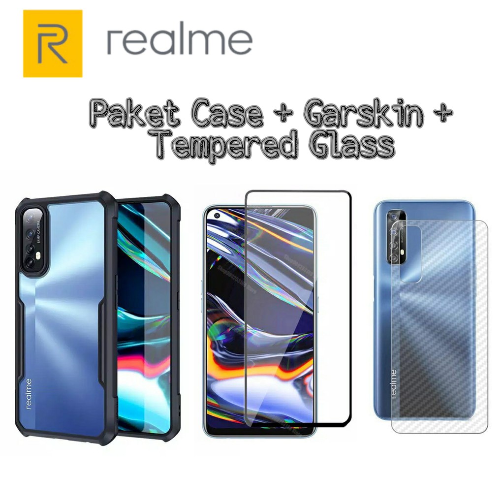 Case Realme 7 / 7i / 7 PRO / C17 Paket Hard Case + Tempered Glass + Garskin Transparant