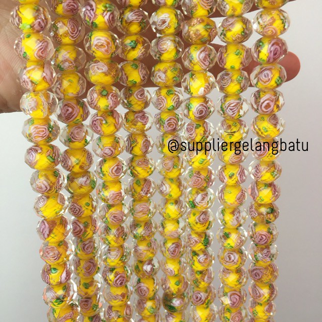 Lampwork kristal Murano 14x12mm bahan crystal mawar kuning premium bahan craft beads aksesoris