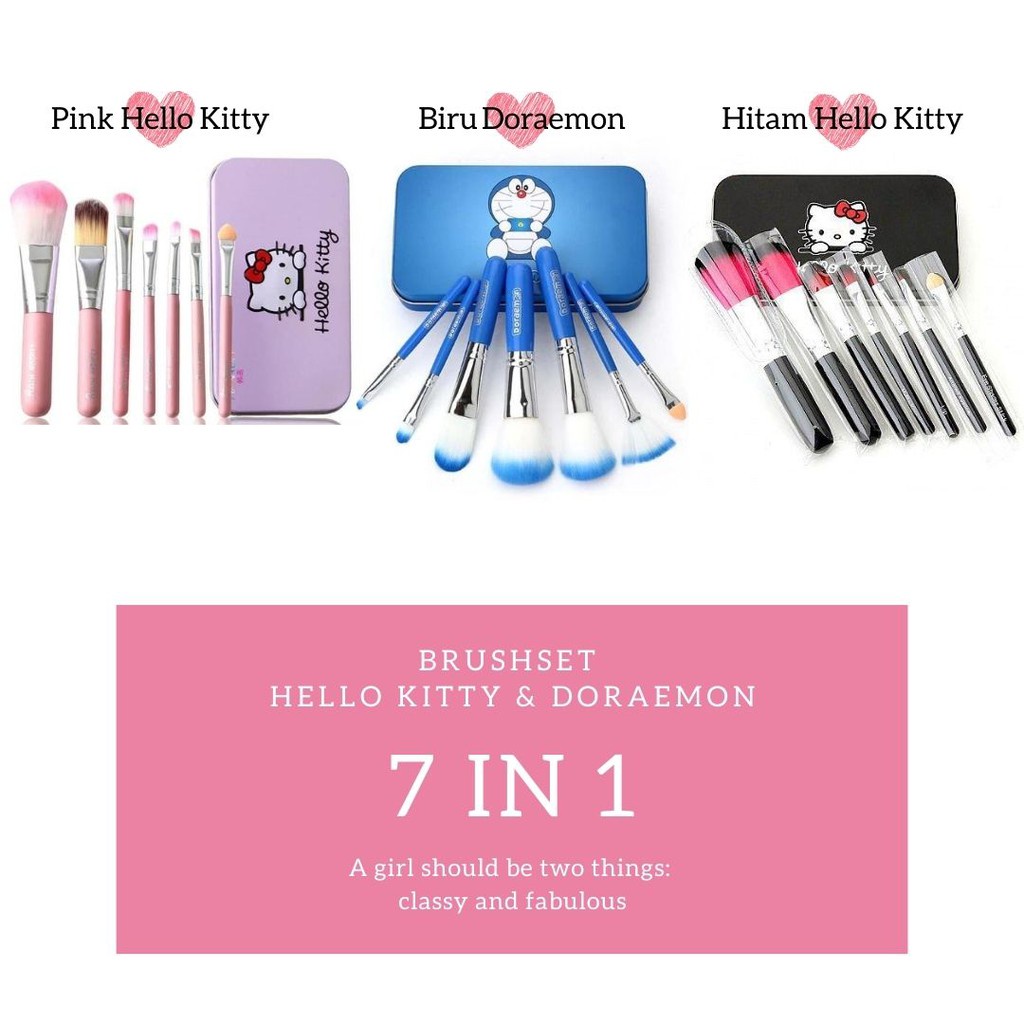 FYGALERYSURABAYA Brush Make Up Set 6 in 1 Motif Hello Kitty Doraemon Tabung Makeup Box
