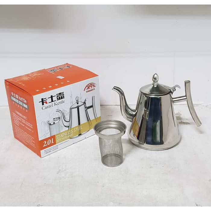 Castel Tea Pot Kettle / Teko Teh Stainless 2 L (dengan saringan)