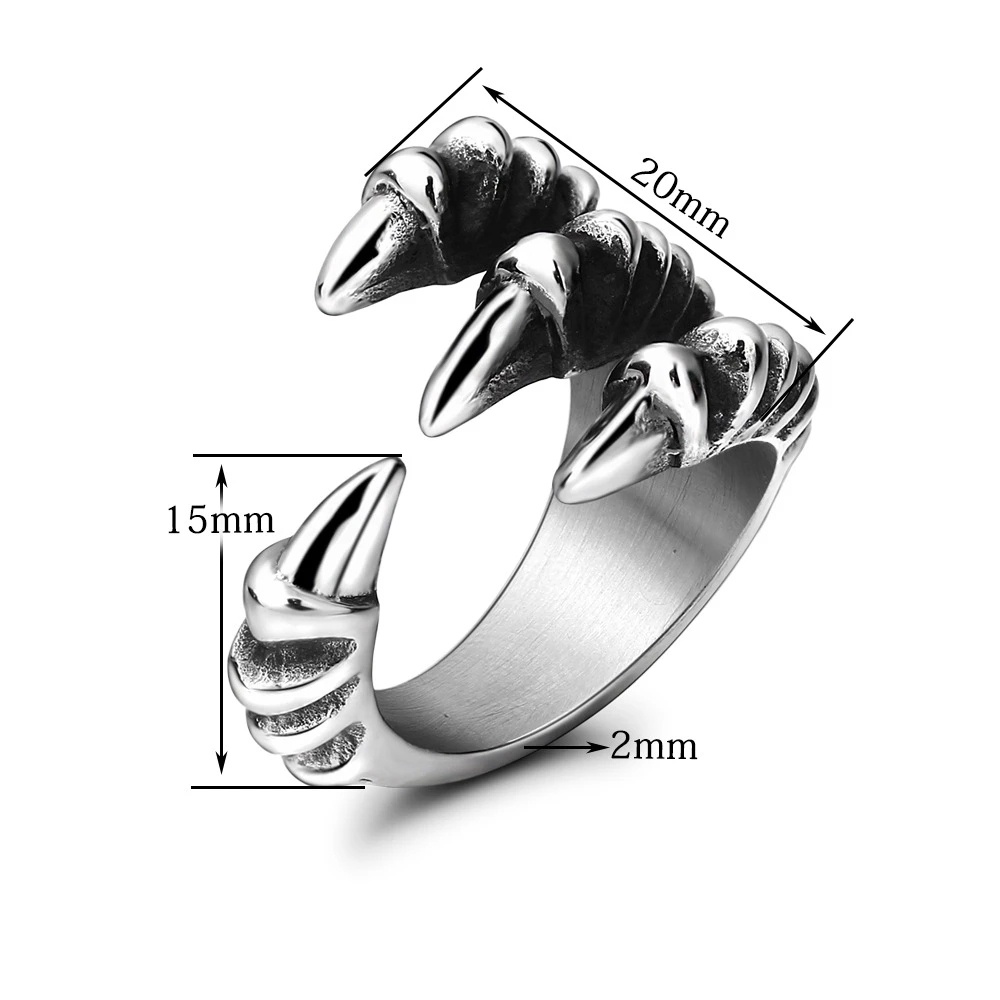 1 Pc Fashion Simple Creative Retro Hip-hop Style Silver Dragon Claws Design Adjustable Open Ring