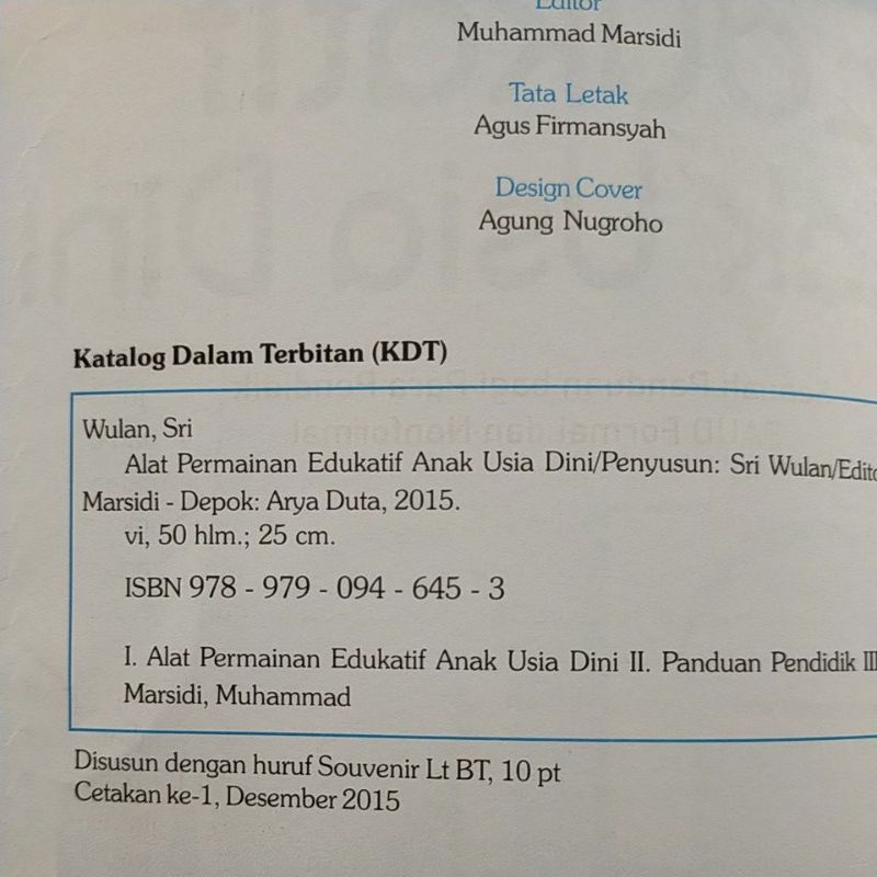 ORI buku panduan alat permainan edukatif anak usia dini penerbit Arya duta