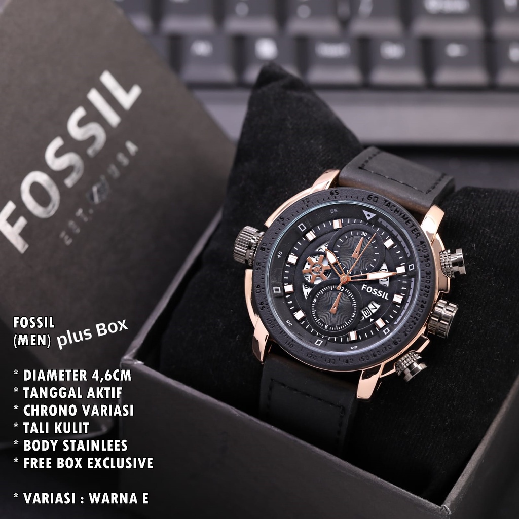 (FREE BOX) JAM TANGAN PRIA FASHION TALI KULIT BODY BULAT TANGGAL AKTIF